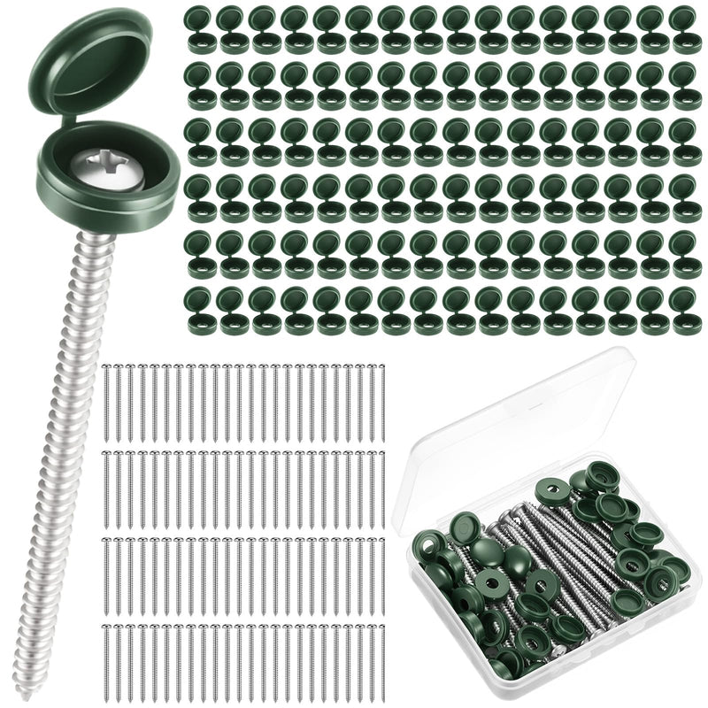Zhengmy 96 Set Green 3 Inch Shutter Fasteners Shutter Pins Screws and Caps Bulk 304 Metal Stainless Steel Screws with Vinyl Caps for Outside Windows Hardware Railings Furniture