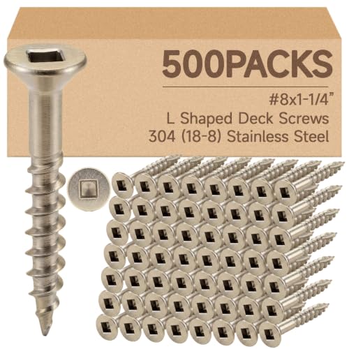 500 Pack #8 x 1-1/4 Inch Deck Screws, 304 (18-8) Stainless Steel Wood Screw