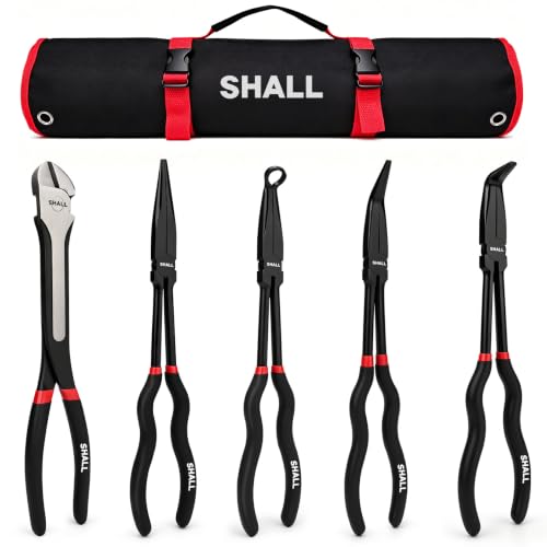 SHALL 5-Piece 11-Inch Long Reach Needle-Nose Pliers Set with Storage Pouch