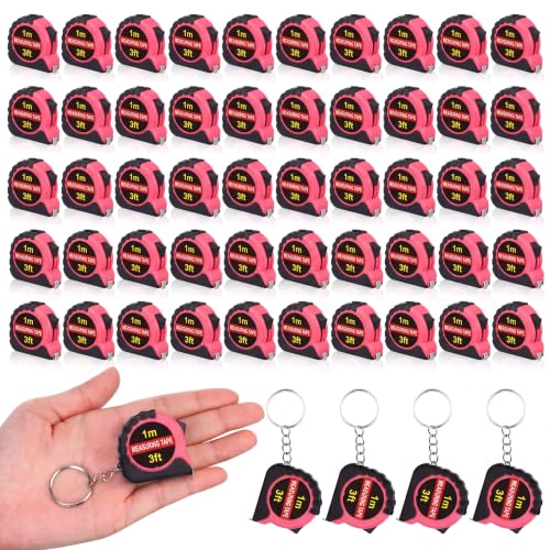 Kanayu 50 Pcs Pcs Mini Measuring Tape with Keychain, 3 ft, Rose Pink