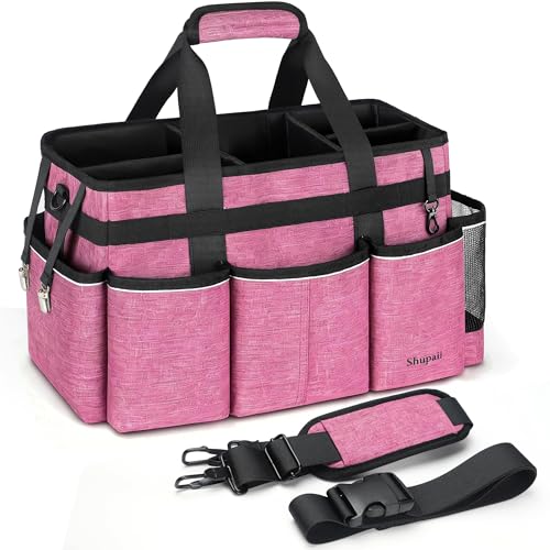 Wearable Cleaning Caddy Bag, Cleaning Caddy Supplies Organizer with Handles for Cleaners & Housekeeper, Under Sink & Car Cleaning Tool Organizers Bag Rose Pink Rectangular Large