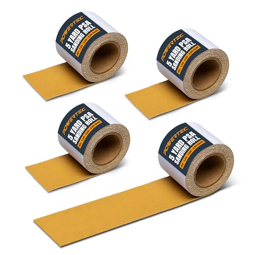 POWERTEC PSA Sandpaper Roll Set, 2-3/4" x 20 Yards (80/120/220/320 Grit, 5 Yards Each), Adhesive Backed Longboard Sanding Roll for Woodworking, Automotive, Air File & Hand Sanding Blocks (4RA1200) 4 Pack