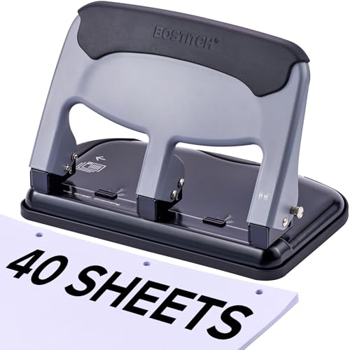 Bostitch EZ Squeeze Heavy Duty 3 Hole Punch, 40 Sheet Capacity, Slate