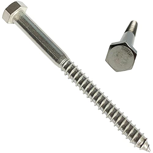 1/2" x 4" Stainless Steel Lag Screws – 304 Grade Hex Head Lag Bolts for Wood, Construction & Decking | Heavy Duty Fasteners | 10 Pack