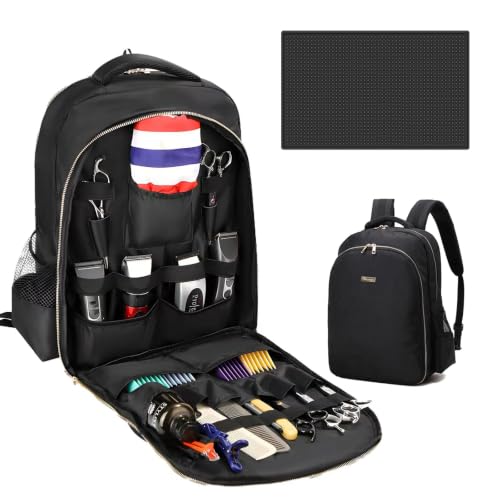 Barber Supplies Backpack Professional &Bigger Size, Professional Hair Cutting Tools Bag ,Large Capacity,Casual Gray,Three layer,Mobile Barber Accessioes Station for Barbers ，with A Hair Cutting Mat