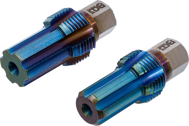 BGS 74629 | Tap and Die Set with Guide Bolt | for Sensors | 2-piece set. Thread M20 x 1.5 and M22 x 1.5 | HSS steel | short version | 6 cutting edges | cleaning grooves For sensors, 2 pieces.