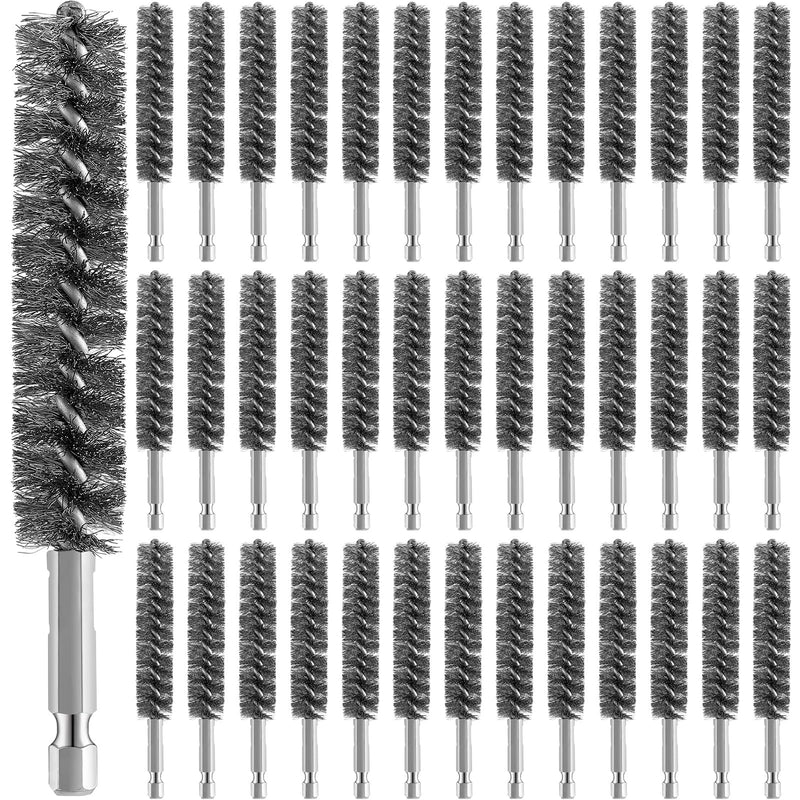Geiserailie Bore Brush Bristles Wire Brush for Power Drill Cleaning Wire with Hex Shank Handle for Power Drill Cleaning (40 Pieces,Stainless Steel) 40 Stainless Steel