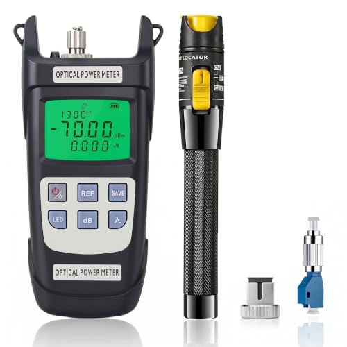 Fiber Optic Tool Kit, FTTH Kits, Optical Power Meter with 50KM Visual Fault Locator and FC Male to LC Female Hybrid Converter Adapter, VFL Tester Kits
