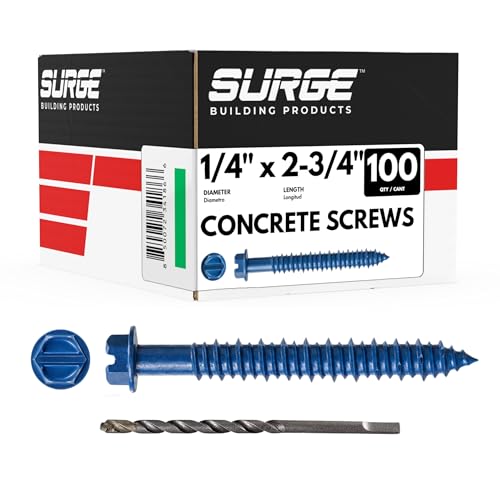 1/4" x 2-3/4" Hex Head Blue Concrete Screws with Drill Bit (Box of 100) 1/4" x 2-3/4"