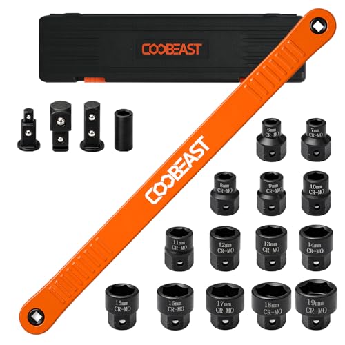 Pro Offset Extension Wrench 19PCS, Impact Wrench Extender Tools Socket Set 16.34inch Orange