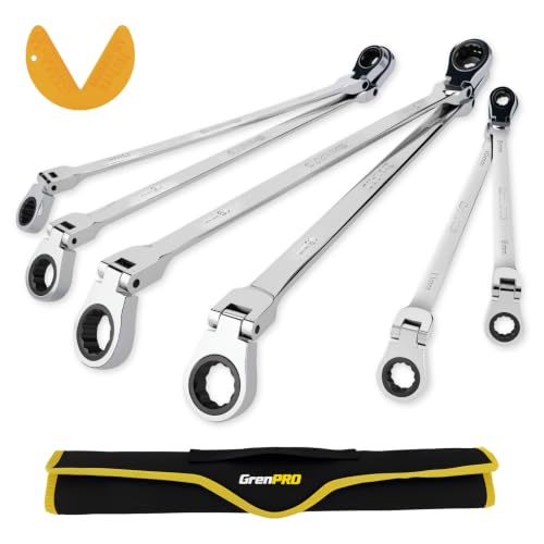GRENPRO Extra Long Flex-Head Ratcheting Wrench Set, for Confined Spaces