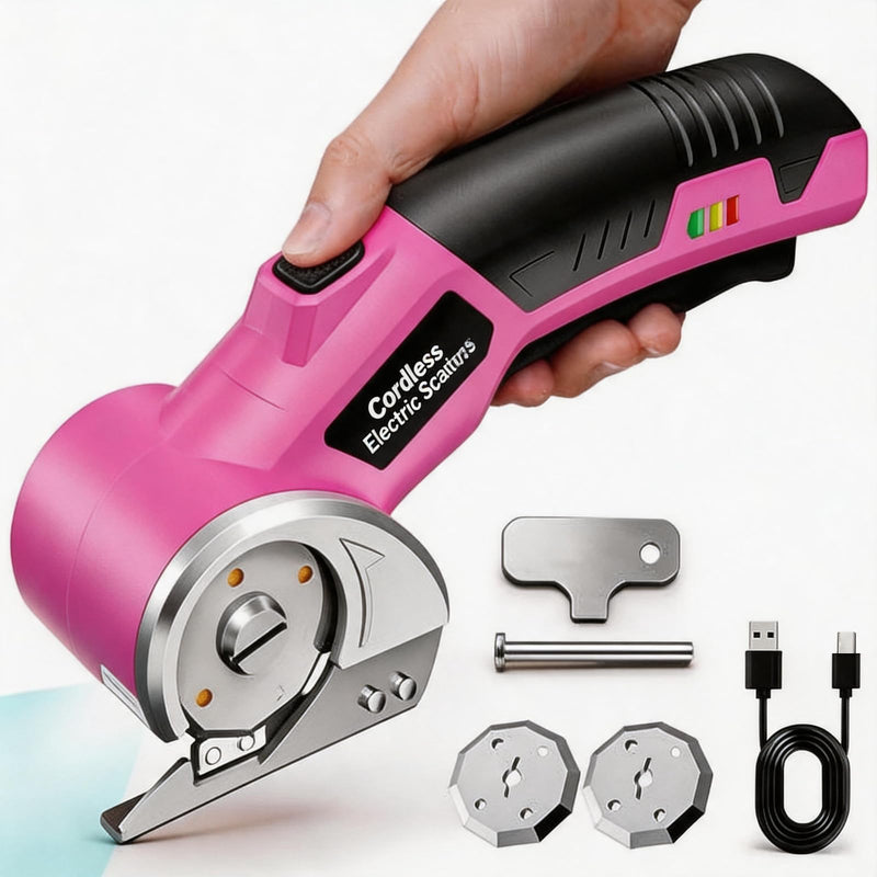 Electric Scissors, Cardboard Cutter, With LED Light, High-Efficiency Brushless Motor, 2000mAh Battery, Tungsten Steel Blade, Suitable for Cloth, Cardboard, Carpet Wire Rope Cutters Pink