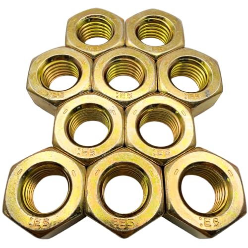 3/4"-10 Heavy Hex Nuts (10 Pack) – Grade 5 Nuts Coarse Thread for Machinery, Automotive & Construction – Heavy-Duty Fasteners Yellow Zinc SAE J995 0.75" Heavy Hex Nut – 10 Pack