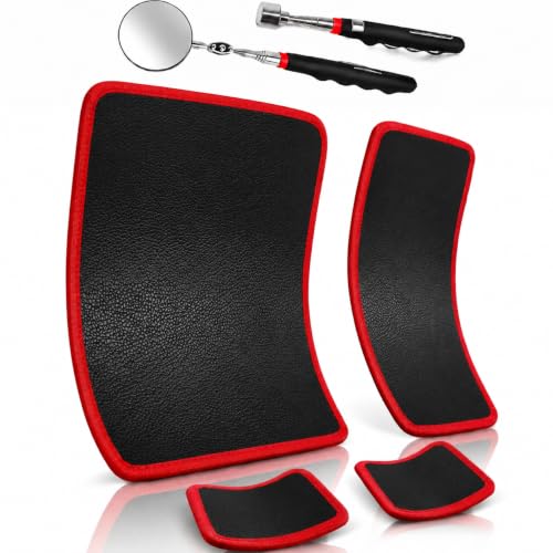 Magnetic Tool Mat Set – 4 Magnetic Pads (Large, Medium, 2 Small) with Telescoping Pickup up to 30.5" & 360° Mirror up to 29.9", 40LB Parts Holder for Garage, Workshop, Auto ‎4 Mats & Pickup Tools & Inspection Mirror