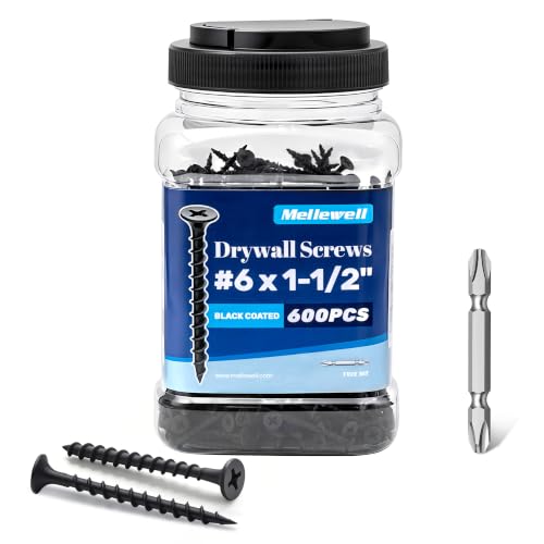 #6 x 1-1/2" Coarse Thread Sharp Point Drywall Screw, #2 Bugle Head Screw for Drywall Sheetrock, 600 Pack #6 x 1-1/2"