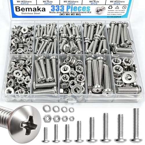 730Pcs Machine Screws Nuts and Bolts Assortment Kit, 304 Stainless Steel Bolts 16 Sizes #4-40#6-32#8-32#10-24 Phillips Pan Head Hardware Screws + 333Pcs Machine Screws