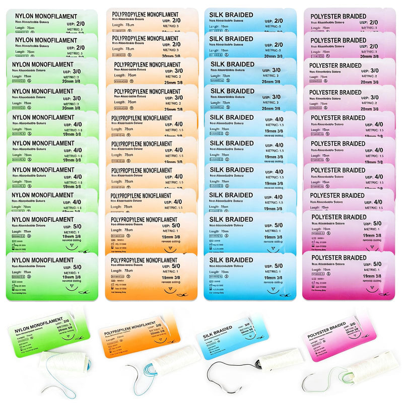 Pack of 40 Suture Material with Exercise Needles, Suture Material Set, Needle and Thread Set, Refill Pack for Surgical Suture Set, Suture Material, Surgery, for Medical Students Training