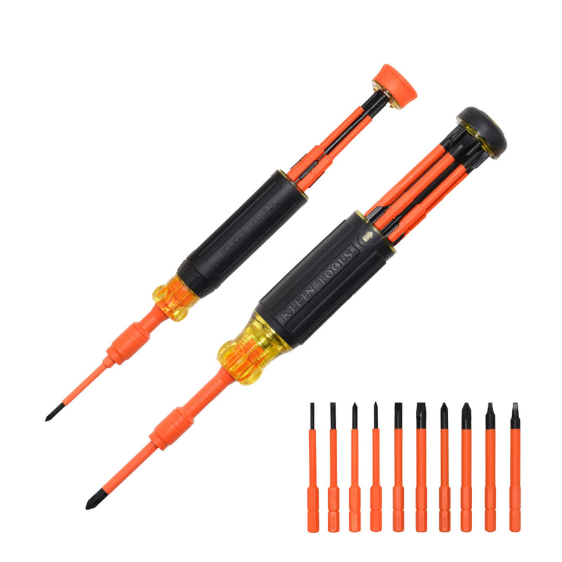 Klein Tools 32310INS 10-in-2 Insulated Multi-Bit and Multi-Bit Precision Screwdriver Set, Auto-Locking Collar, 1000V Rated, In-Handle Bit Storage 2-Piece Set