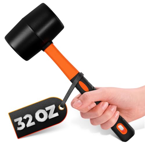 Rubber Mallet Hammer 32 Oz (2 lb), Soft Face Non-Marring Head Orange