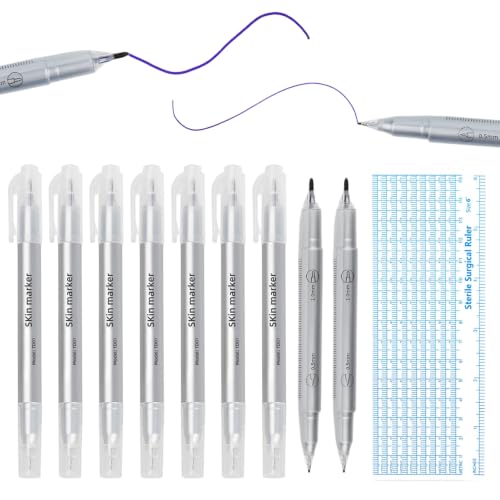9 x Skin Markers, Tattoo Markers, Tattoo Pens, Adults, Professional and User-Friendly, Durable and Waterproof Ink, Double-Sided Design for Precise Drawing