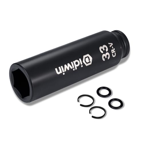 1/2" Drive 33mm Extra Deep Impact Socket，6.3"(160mm) Long，6-Point, Heat Treated Cr-V Alloy Steel, One-Piece Forged, Radius corner design