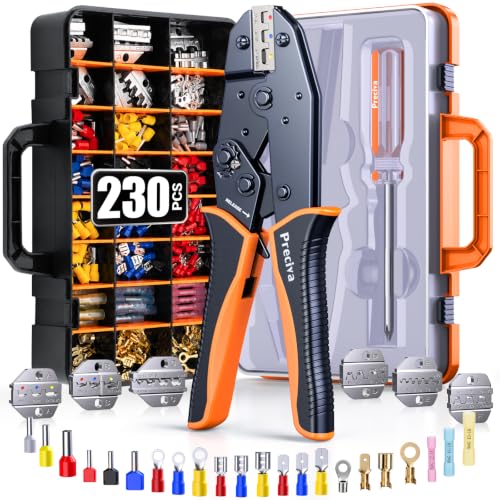 Preciva 6PCS Crimping Tool Set with 230PCS Connecting Accessories 230-Piece Terminal Kit