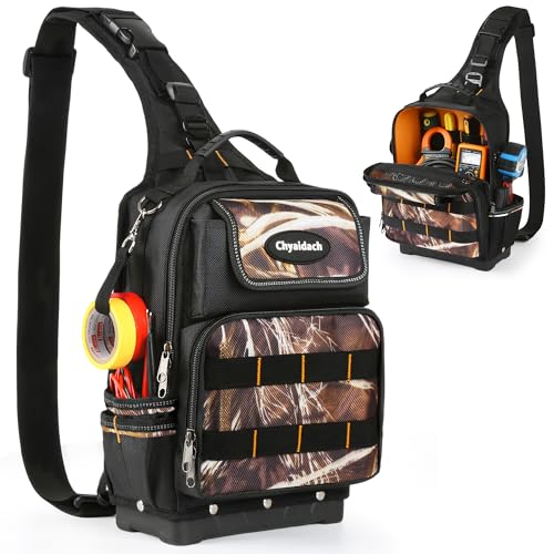 Chyaidach Electrician & HVAC Crossbody Sling Tool Bag with Hard Bottom Camo