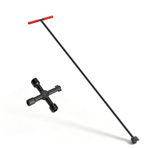 Eapele Water Meter Key 36 inch Enforced Steel T-Handle With 4-way Multi-Functional Universal Cross Key 36inch