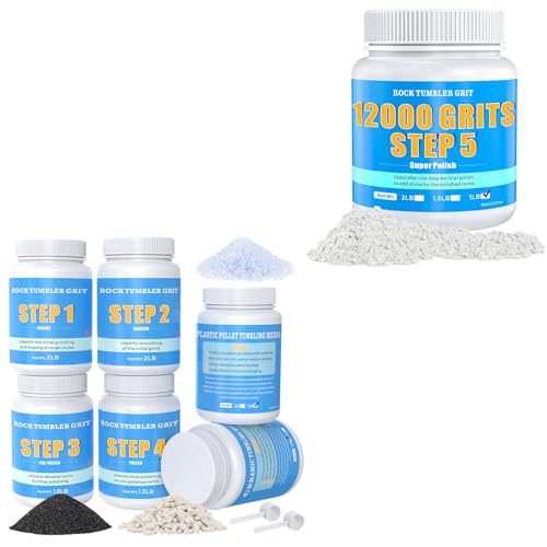 10LB Rock Tumbler Grit Kit + 12000 Mesh Polish Powder | Complete Rock Polishing Bundle