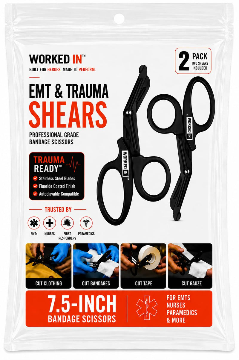 EMT and Trauma Shears for Left and Right Hand -7.5-Inch Bandage Scissors, Stainless Steel Medical Shears -Fluoride-Coated Blades for First Responder, Nurse, and Doctor (2 Pack, Black)
