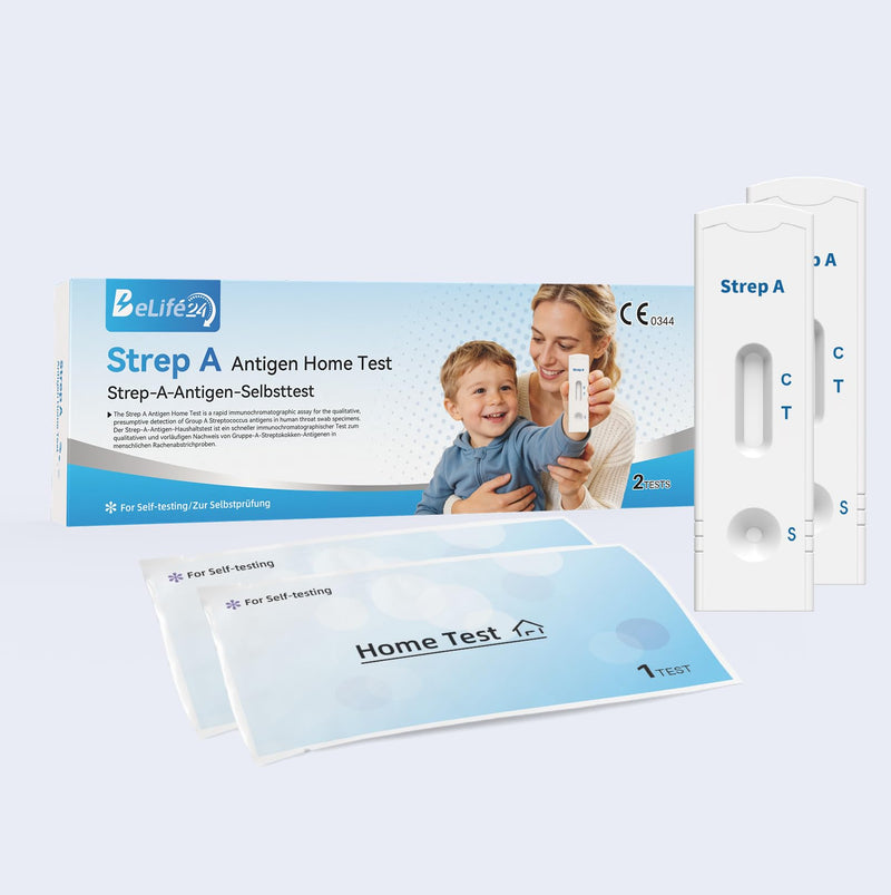 Strep A Self Test for Home Streptococcus Quick Test Throat Swab 97.5% Accuracy for Adults & Children from 4 Years (with Supervision) Pack of 2