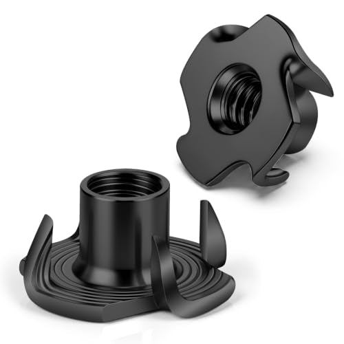 Mellewell 3/8"-16 T-Nuts, Black Zinc Plated Steel 4-Pronged Tee Nut for Wood, Rock Climbing Holds, Furniture, 4-Jaw Threaded Insert for Bolts and Screws, 50 Pack Black Carbon Steel