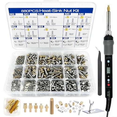 Heat Set Insert Tool Kit 880PCS Threaded Inserts Brass Hardware Nuts Bolts