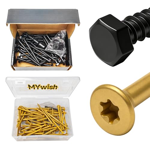 Mywish 1/4" x 3" Hex Head Lag Bolts & 65Pcs Wood Screws #10 x 3 1lb Box, Deck Screws 3 Inch, T25 Torx Drive Head, Outdoor Construction Screws, Heavy Duty Lag Screws with Washers, Lag Screws Wood Screw