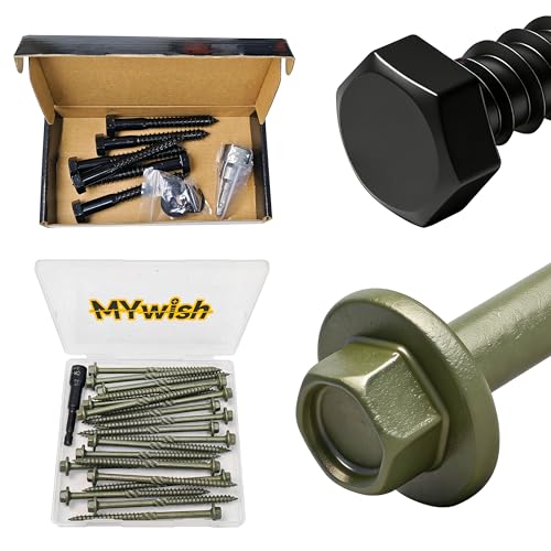 Mywish (6Sets) 1/2" x 4" Hex Head Lag Bolts & 20 Pack #14 x 4 Inch Exterior Lag Screws, 6.3x100mm Serrated Hex Washer Structural Deck Wood Screw, Heavy Duty Construction Screw, Lag Screws Wood Screws