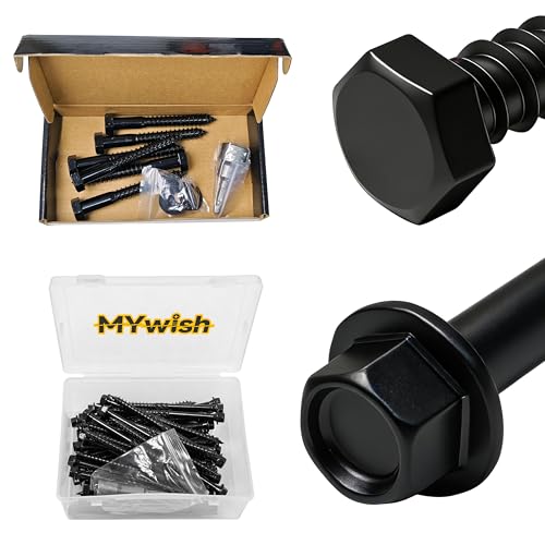 Mywish (6Sets) 1/2" x 4" Hex Head Lag Bolts & 50Pcs 4 Inch Wood Screws, #14 x 4 Heavy Duty Outdoor Wood Screws Assortment Kit Deck Screws, Black Timber Screws Lag Bolts, Black Long Screws