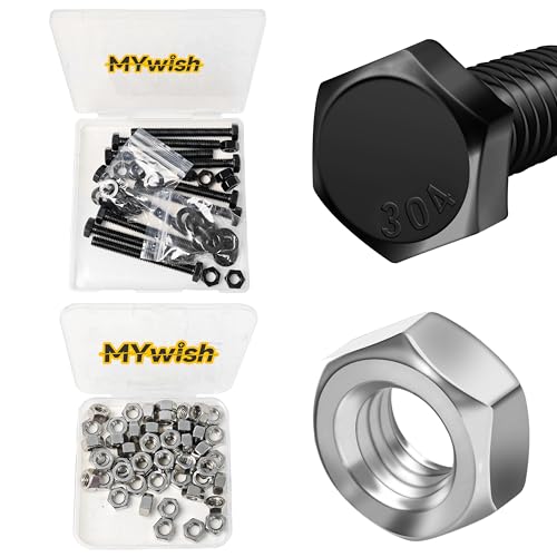 Mywish (10 Sets) 5/16-18 x 3" Hex Head Bolts and Nuts & 5/16-18 Hex Nuts, 50Pcs Hardware Nuts, 304 Stainless Steel 18-8 Bright Finish Hex Nuts 5/16 18 Inch, SAE Hex Drive Machine Screw Nuts