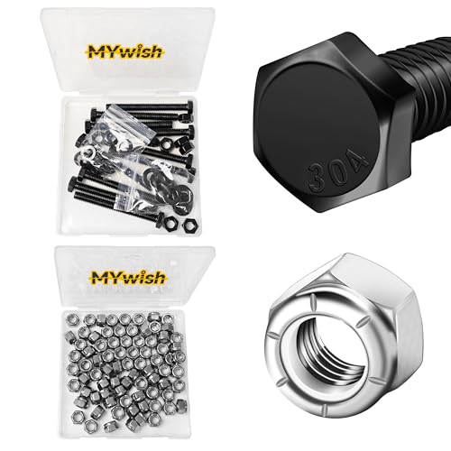 Mywish Hex Head Bolts and Nuts & 80 Pcs 5/16-18 Lock Nuts, Hex Nuts Nylon Insert Locknuts, Coarse Thread, Bright Finish, 304 Stainless Steel 18-8, Fully Threaded