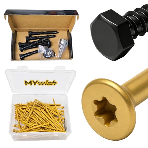Mywish (6Sets) 1/2" x 4" Hex Head Lag Bolts & 97Pcs Wood Screws #10 x 4 2lb Box, Long Trailer Deck Screws 4 inch, T25 Torx Drive Head, Heavy Duty Lag Screws with Washers, Lag Screws Wood Screws