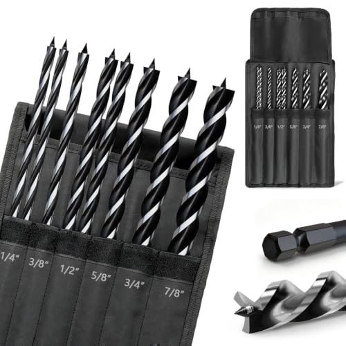 8Pcs 12 Inch Long Auger Drill Bit Set for Wood, Tri-Flute Wood Drill Bit 8PCS-(1/4"-7/8")