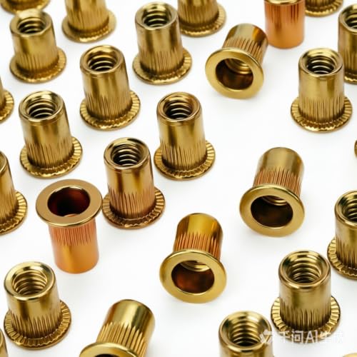 500Pcs 1/4-20 Rivet Nuts, Carbon Steel Zinc Plated Flat Head Threaded Inserts, UNC Knurled Body Nutserts for Metal Repair