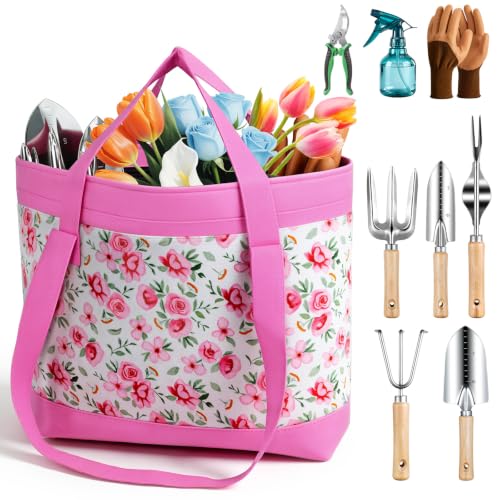 Grenebo Gardening Tools 10-Piece Garden Tool Set with Floral Organizer Bag