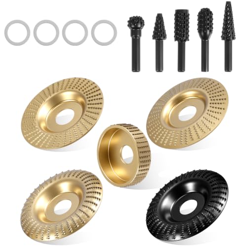 14Pcs Angle Grinder Wood Carving Discs Set, Wood Grinding Wheel for 4" or 4.5" Angle Grinders, Equipped with Rotary Burr & 5/8" Adapter Rings, StumpGrinder Tool Grinding Wheel Shaping Disc
