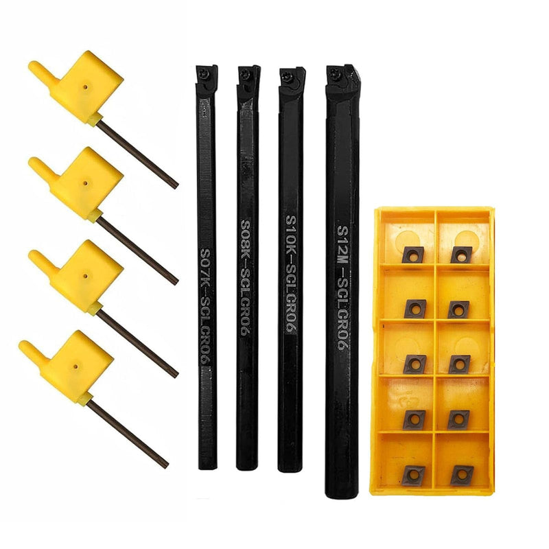 S07K/S08K/S10K/S12M-SCLCR06 Lathe Indexable Inner Drill Bar Set, Turning Tool Holder Set with CCMT21.51/CCMT060204 Carbide Indexable Inserts + 4pcs T8 Wrenches