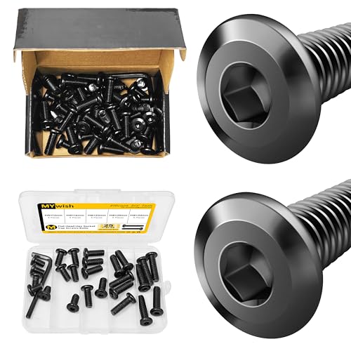 Mywish M8 x 20mm 50Pcs Flat Head Hex Socket Cap Screws Bolts & M8 Bolts x 12/16/20/25/30mm 25Pcs Flat Head Hex Socket Cap Screws Bolts Assortment Kit, 304 Stainless Steel Furniture Bolts, Black Oxide