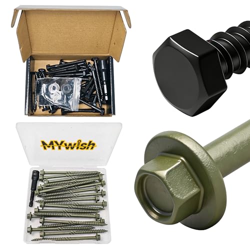 Mywish (40Sets) 1/4" x 2-1/2" Hex Head Lag Bolts & 20 Pack #14 x 4 Inch Exterior Lag Screws, 6.3x100mm Serrated Hex Washer Structural Deck Wood Screw, Heavy Duty Construction Screw, Lag Screws