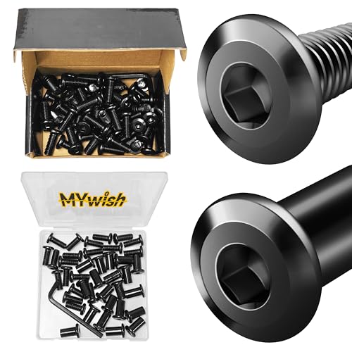 Mywish M8 x 20mm 50Pcs Flat Head Hex Socket Cap Screws Bolts & M8 x 20mm 20Set Flat Head Hex Socket Cap Screws Bolts with Barrel Nuts, 304 Stainless Steel Furniture Bolts Full Thread, Black Oxide & He