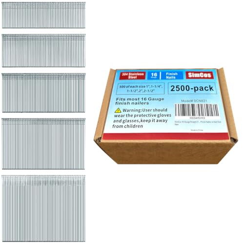 16 Gauge 304 Stainless Steel Finish Nails 1" to 2-1/2 Inch,2500-Pack 5 Sizes --2500 pcs