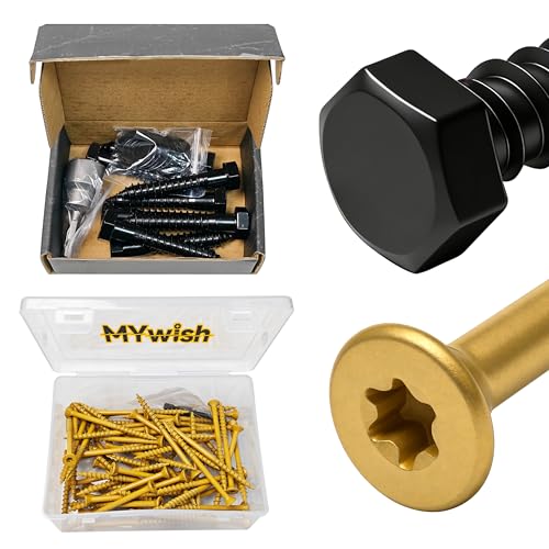 Mywish (8Sets) 1/2" x 3" Hex Head Lag Bolts & 65Pcs Wood Screws #10 x 3 1lb Box, Deck Screws 3 Inch, T25 Torx Drive Head, Outdoor Construction Screws, Lag Screws Wood Screws, Heavy Duty Lag Screws