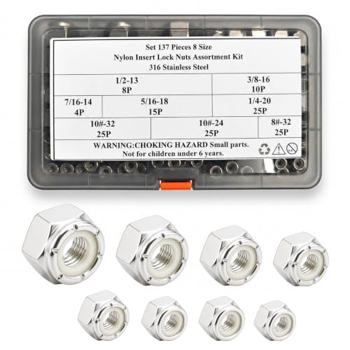 137 Pack Nylon Insert Lock Nuts 316 Stainless Steel Marine Grade Nuts Kit 137 8Size